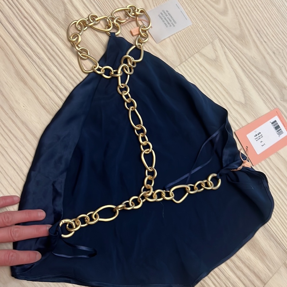 Brand new with tag Olivine top navy blue silk Cult Gaia size S - Picture 5 of 9